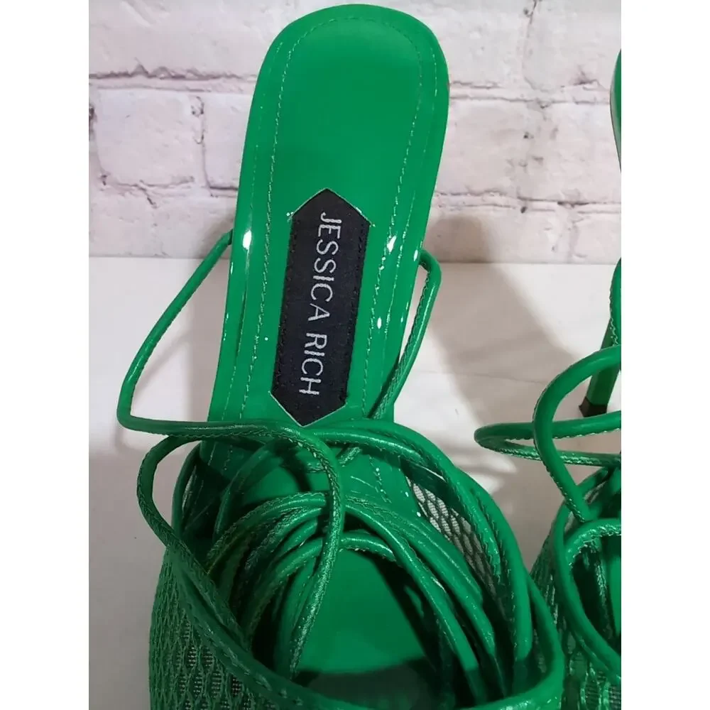 Jessica Rich Exotic Womens Sz 38 US 8 Stiletto Green Heels Sandals Ankle Wrap